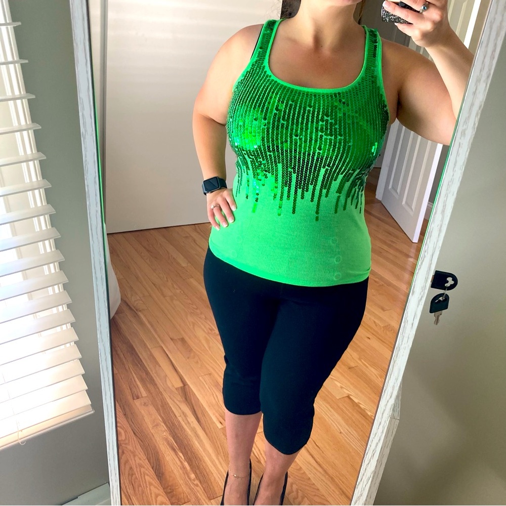 Green Sequin Lace-back Tank Top